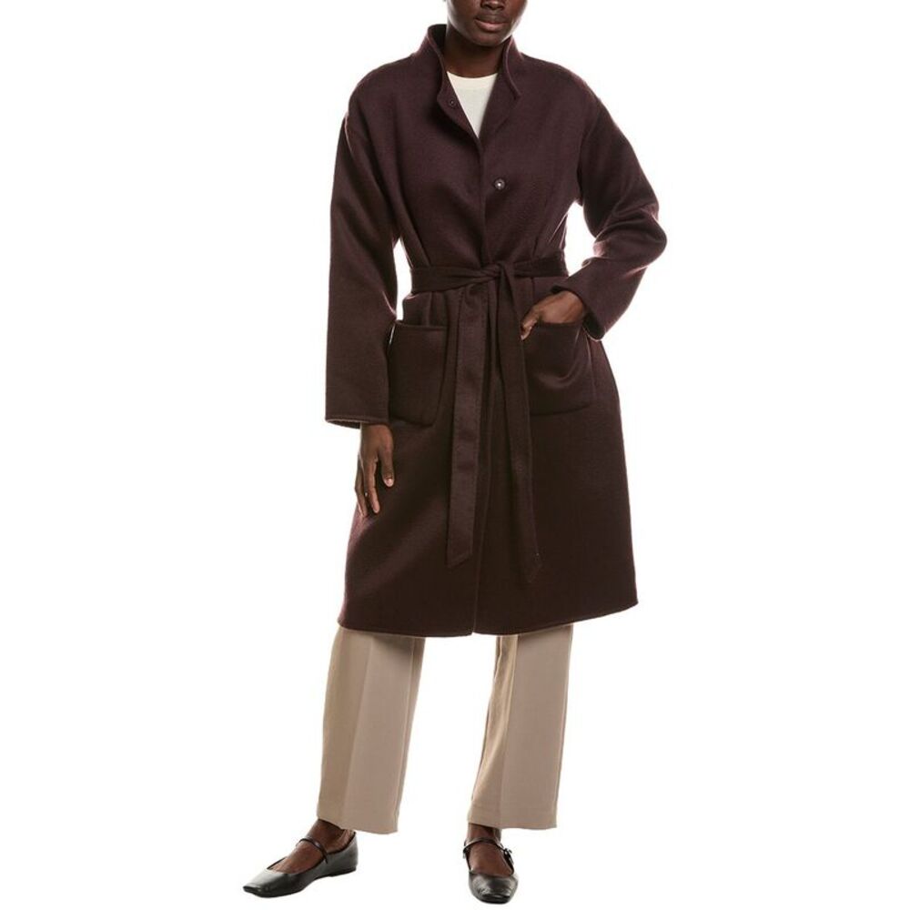 Eileen Fisher Womens High Collar Wool Coat, Wine